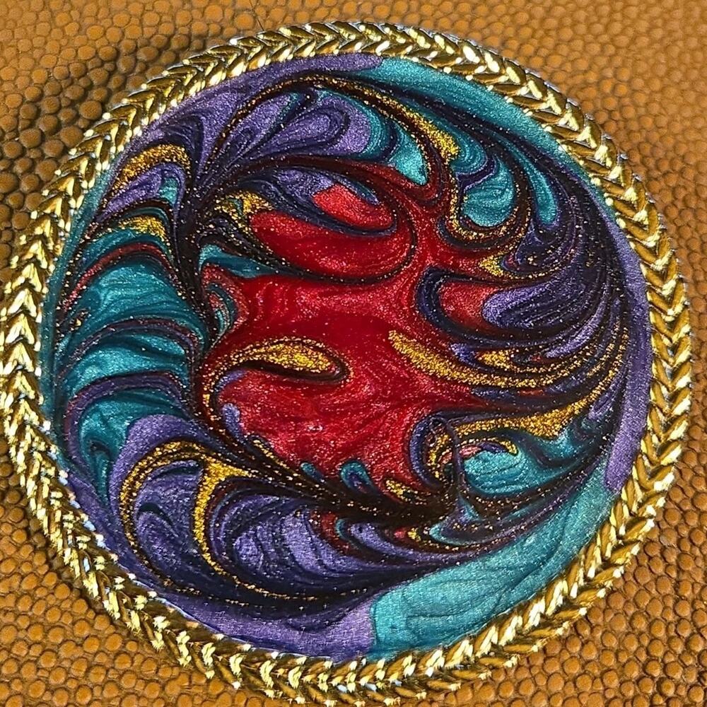Vintage Enamel Baked Swirl Mid Century Modern Round Brooch Pin